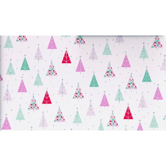 Hallmark Wrapping Paper Christmas Glitzy Trees Metallic White 22.5 sq ft Roll - Picture 1 of 5